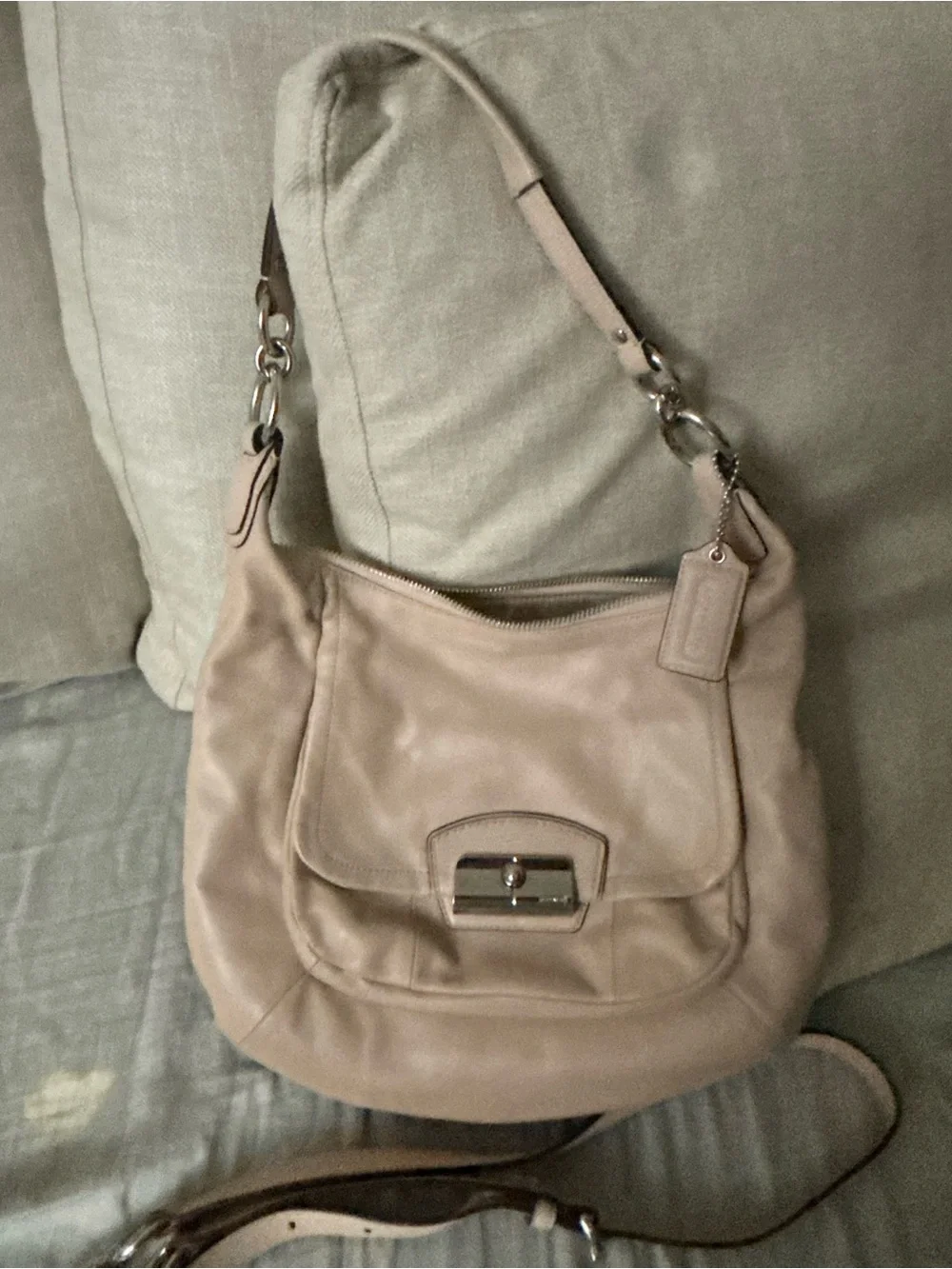 Coach Leather Kristen Hobo Shoulder Bag in Taupe - Women's Everyday Hobo